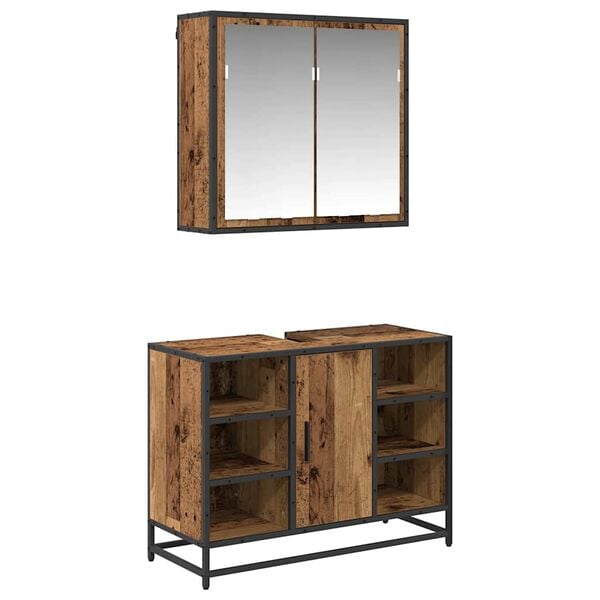 vidaXL Bathroom Furniture Set with Door 2 pcs Old Wood Engineered Wood