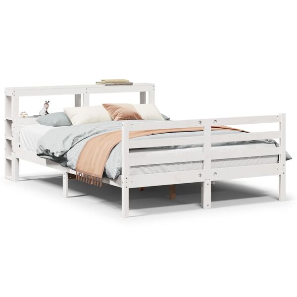 vidaXL Bed Frame with Headboard without Mattress White 140x200 cm