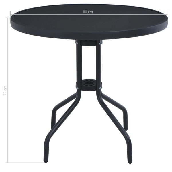vidaXL Garden Table Black 80 cm Steel and Glass