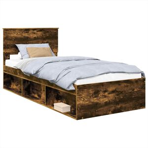 vidaXL Bed Frame with Headboard Smoked Oak 90 x 200 cm Engineered wood