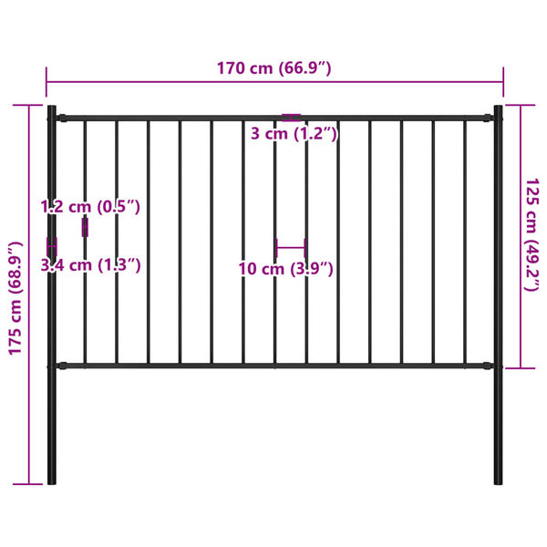 vidaXL Fence Panel Woerden with Posts Steel 1.7x1.25 m Black