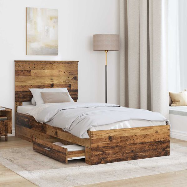 vidaXL Bed Frame with Headboard Old Wood 90 x 200 cm Engineered Wood