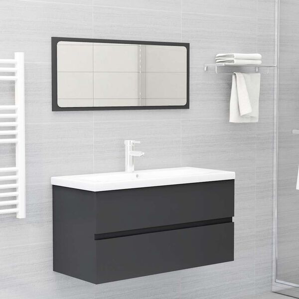vidaXL 2 Piece Bathroom Furniture Set Grey Engineered Wood