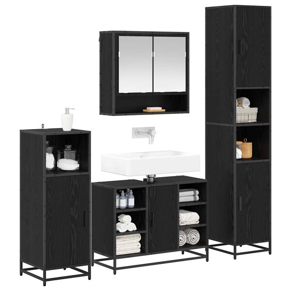 vidaXL Bathroom Furniture Set 4 pcs Black Oak Engineered Wood