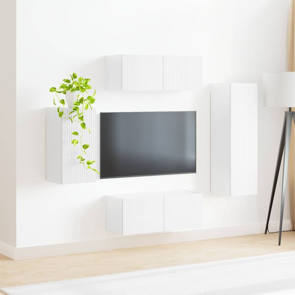 vidaXL TV Cabinet Set 4 pcs High Gloss White Engineered Wood
