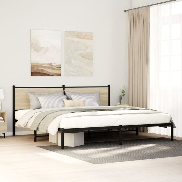 vidaXL Metal Bed Frame without Mattress Sonoma Oak 200x200 cm