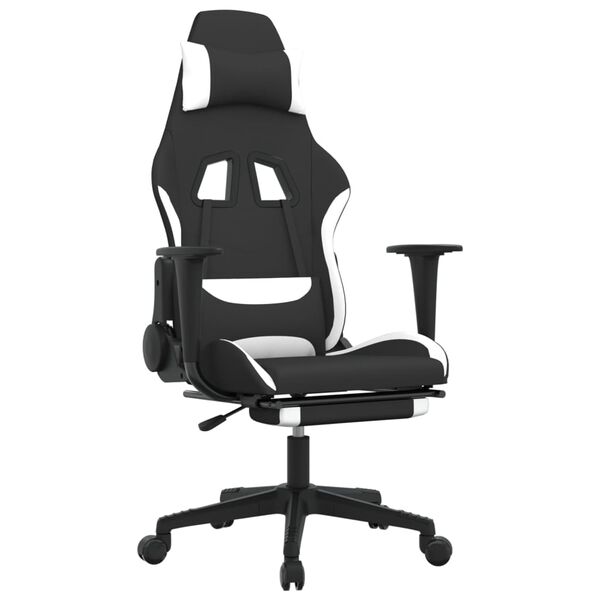 vidaXL Swivel Gaming Chair with Footrest Black and White Fabric