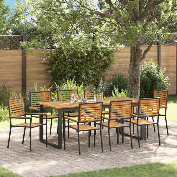vidaXL Garden Dining Set 9 pcs Black Solid Acacia Wood