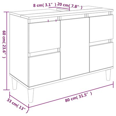 vidaXL Sink Cabinet Grey Sonoma 80x33x60 cm Engineered Wood