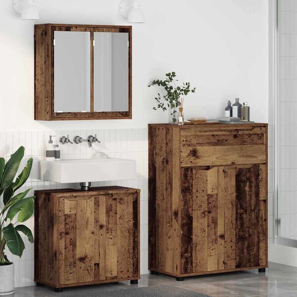 vidaXL Bathroom Furniture Set with Door 3 pcs Old Wood Engineered Wood