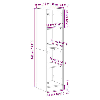 vidaXL Highboard with Glass Doors Smoked Oak 35x37x142 cm