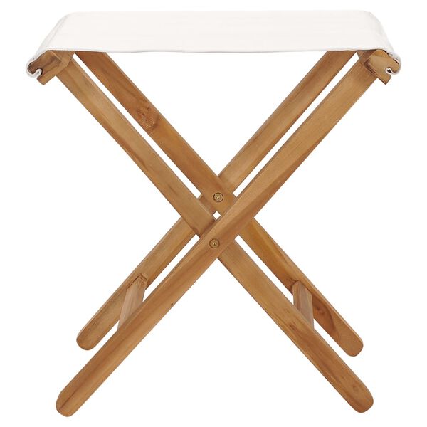 vidaXL Folding Chairs 2 pcs Solid Teak Wood and Fabric Cream White