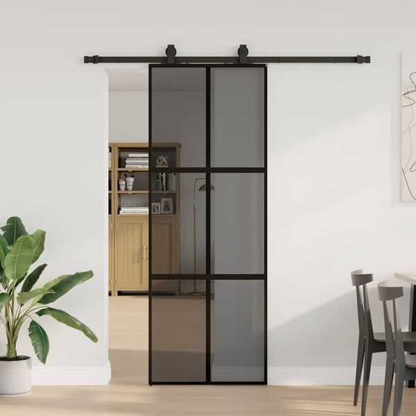 vidaXL Sliding Door with Hardware Set Black 76x205 cm Tempered Glass