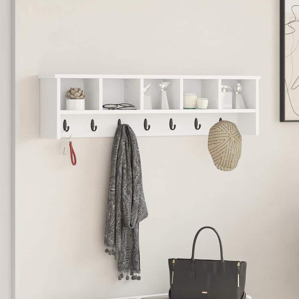 vidaXL Wall-Mounted Coat Rack White 100 x 16 x 26 cm Engineered wood