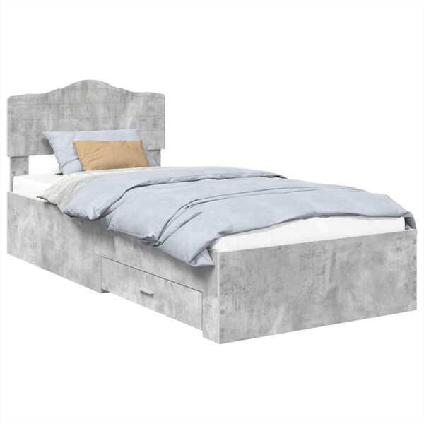 vidaXL Bed Frame with Drawer Concrete Grey 90 x 200 cm Engineered Wood