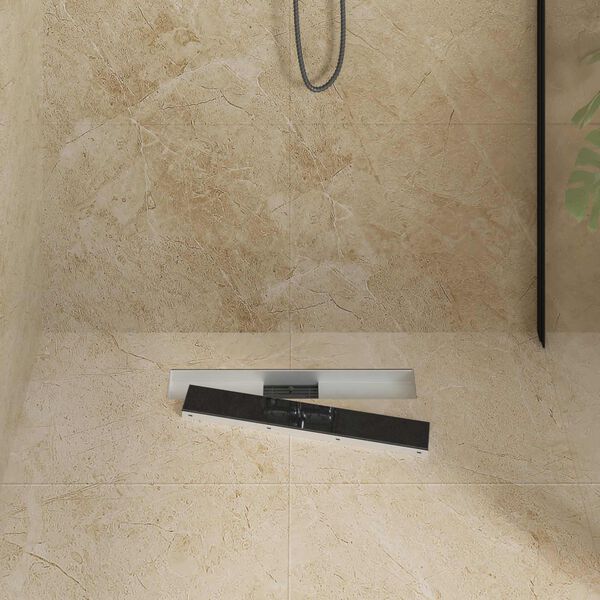 vidaXL Shower Drain with Glass Cover Black 60 cm Stainless Steel 304