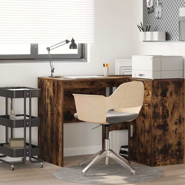 vidaXL Desk with Shelf Smoked Oak 102 x 50 x 75 cm Engineered Wood