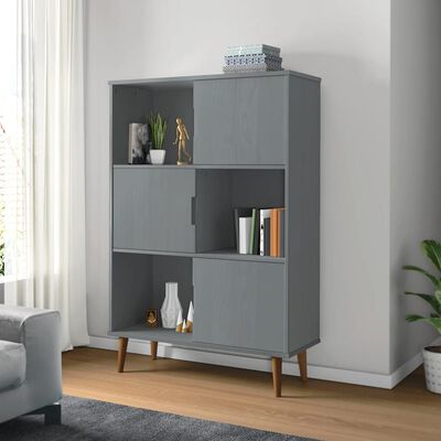 vidaXL Bookcase MOLDE Grey 90x35x133,5 cm Solid Wood Pine