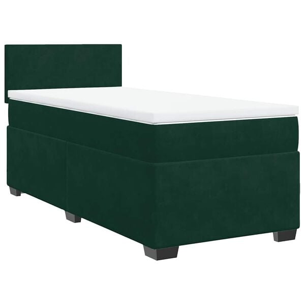 vidaXL Box Spring Bed with Mattress Dark Green 90x200 cm Velvet