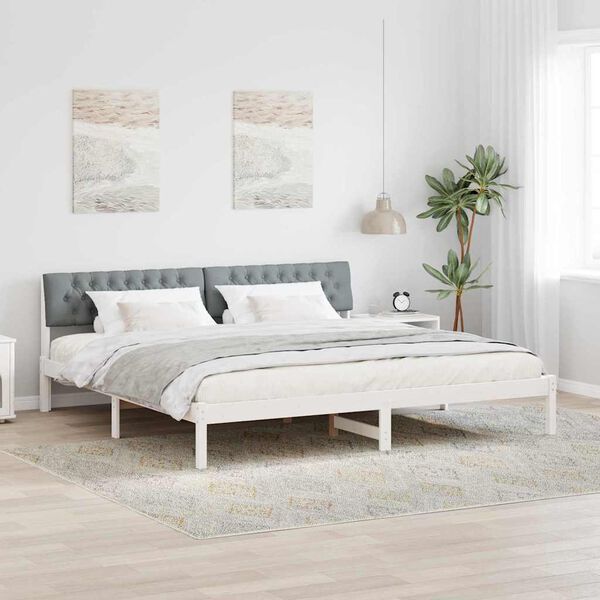 vidaXL Bed frame White and light grey 200 x 200 cm Solid pine wood