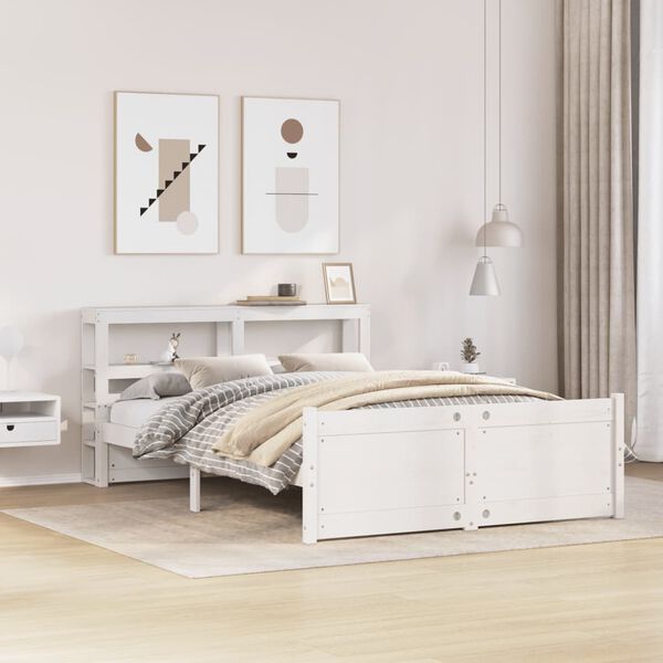 vidaXL Bed Frame with Headboard without Mattress White 135x190 cm Double