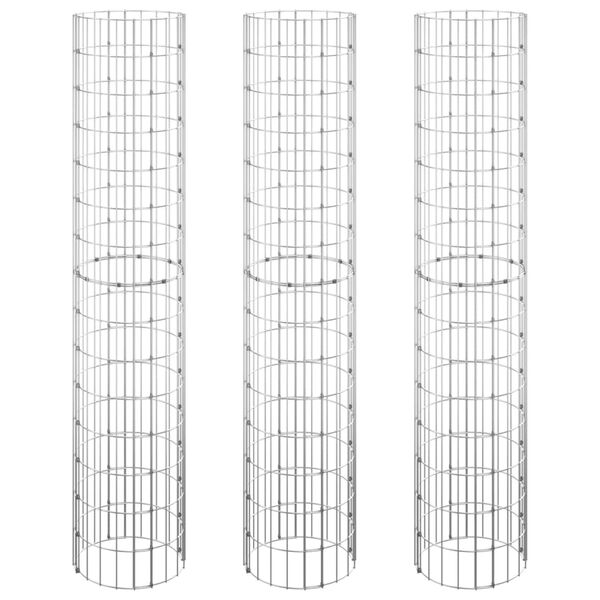 vidaXL Circular Gabion Raised Beds 3 pcs Galvanised Steel Ø30x150 cm