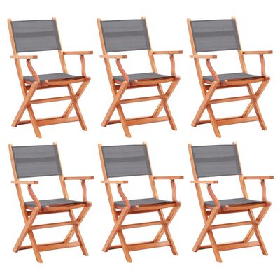 vidaXL Folding Garden Chairs 6 pcs Grey Solid Eucalyptus Wood&Textilene