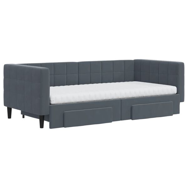 vidaXL Daybed with Trundle and Drawers Dark Grey 90x190 cm Velvet