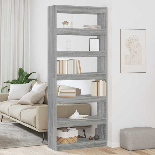 vidaXL Book Cabinet Grey Sonoma 80 x 30 x 198 cm Engineered Wood