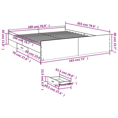 vidaXL Bed Frame with Drawers Black 180x200 cm Super King Engineered Wood