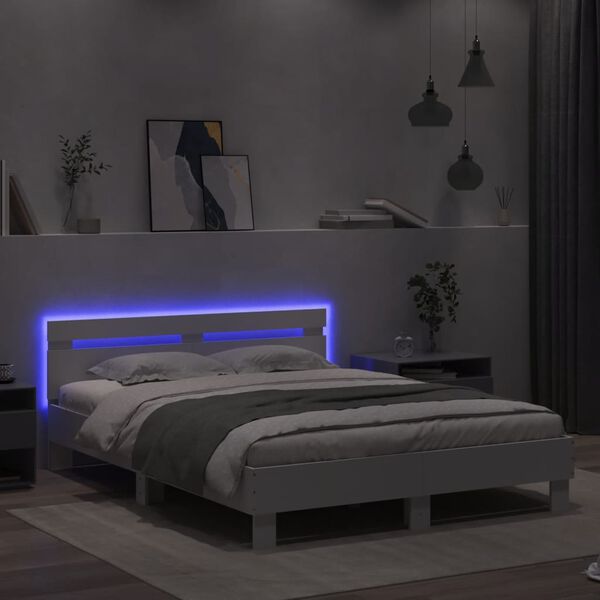 vidaXL Bed Frame with LED without Mattress White 150x200 cm King Size