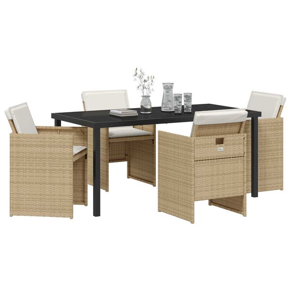 vidaXL Garden Dining Set 5 pcs Beige Poly Rattan
