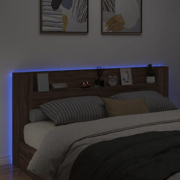 vidaXL Headboard Cabinet with LED Brown Oak 220x16.5x103.5 cm