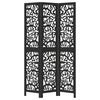 vidaXL Room Divider 3 Panels Black Solid Wood Paulownia