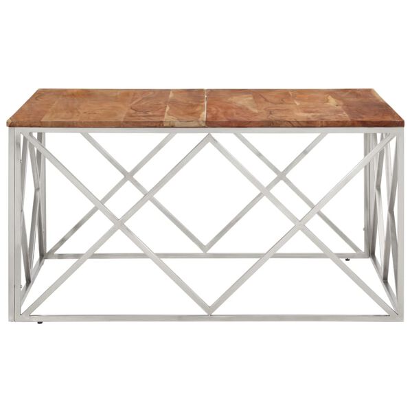 vidaXL Coffee Table Silver Stainless Steel and Solid Acacia Wood
