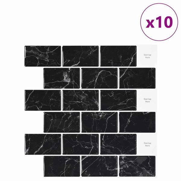vidaXL Subway Tile 10 pcs Black Marble 30.5 x 30.5 cm