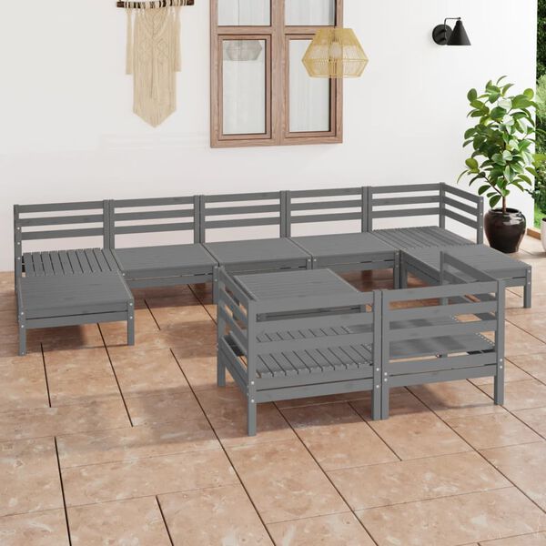 vidaXL 10 Piece Garden Lounge Set Grey Solid Wood Pine