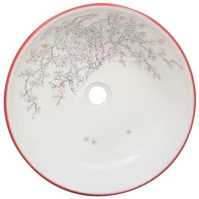 vidaXL Countertop Basin White and Red Round Φ41x14 cm Ceramic