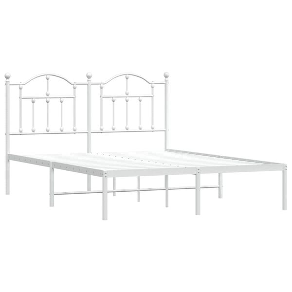 vidaXL Metal Bed Frame without Mattress with Headboard White 140x190cm