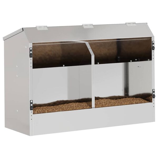 vidaXL Rabbit Feeder Silver 64.5 x 25.5 x 45.5 cm Galvanised Steel