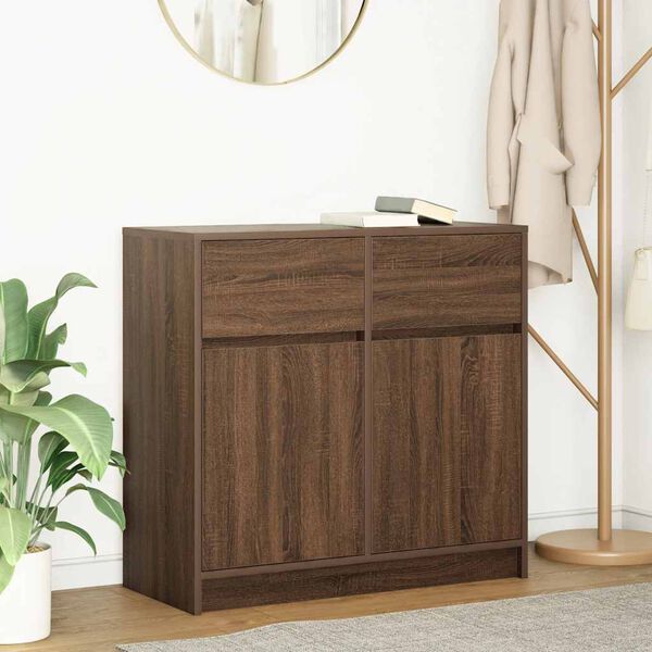 vidaXL Sideboard with Drawer Brown Oak 80x34x76 cm Engineered Wood