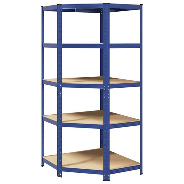 vidaXL 5-Layer Corner Shelf Blue Steel&Engineered Wood
