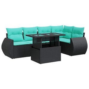 vidaXL 6 Piece Garden Sofa Set with Cushions Black Poly Rattan Acacia
