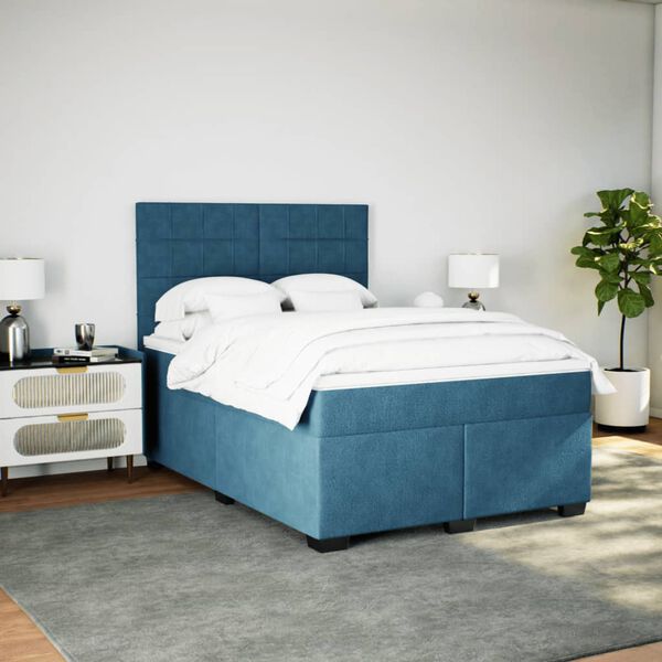 vidaXL Box Spring Bed with Mattress Blue 140x190 cm Velvet