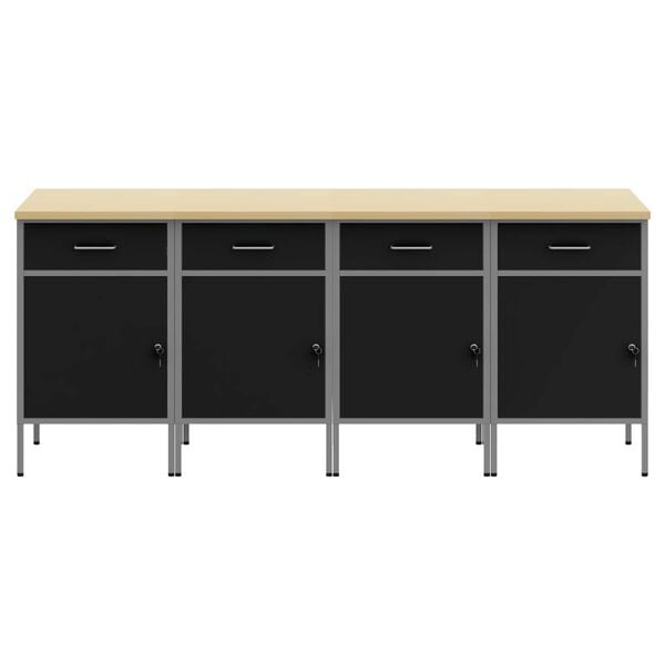 vidaXL Work Cabinet with Drawer 4 pcs Black and Grey 200 x 55 x 85 cm