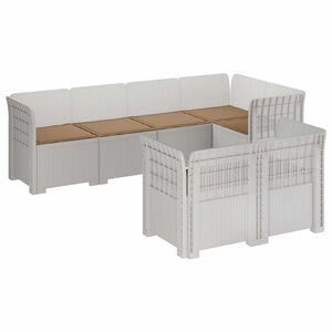 vidaXL 7-Seater Garden Sofa with Cushions Rattan Look PP White