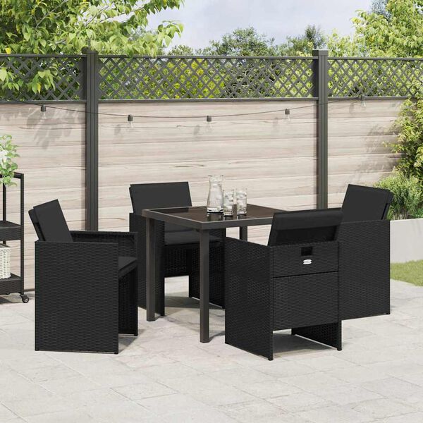 vidaXL Garden Dining Set 5 pcs Black Poly Rattan