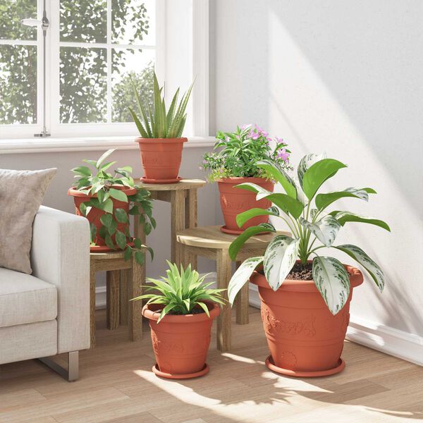 vidaXL Plant Pots 6 pcs Brick Red &Oslash; 26 x 21.5 cm Plastic