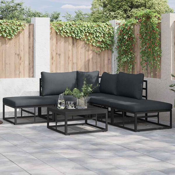 vidaXL Garden Sofa Set with Cushion 6 pcs Black Aluminium