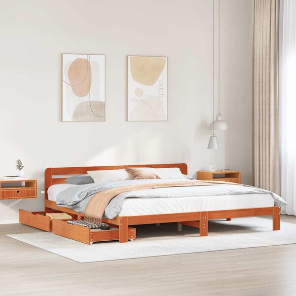 vidaXL Bed Frame without Mattress Wax Brown 200x200 cm Solid Wood Pine